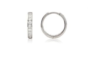 Ezüst fülbevaló bepattintós karika fehér köves 16mm - 