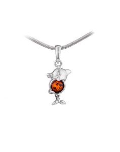 Borostyánköves ezüst delfin medál p-3159 - 