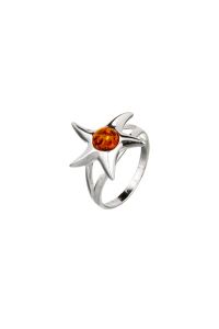 Borostyánköves ezüst gyűrű virágos csillag - Ezüst gyűrű - ezüs ékszer webáruház