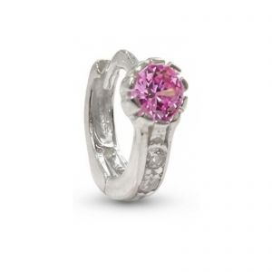 Ezüst baba fülbevaló karika rózsaszín-fehér kövekkel - Ezüst baba fülbevaló - ezüs ékszer webáruház