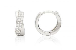 Ezüst fülbevaló bepattintós karika csavart hatású köves mintával ródiumbevonatos - 