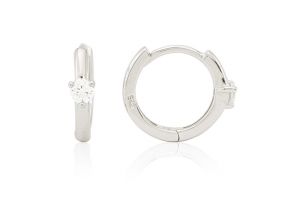 Ezüst fülbevaló bepattintós karika egy pici fehér kővel ródiumbevonatos 10mm - 