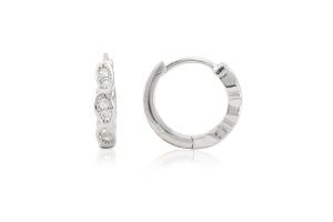 Ezüst fülbevaló bepattintós karika szemes mintával apró kövekkel - 