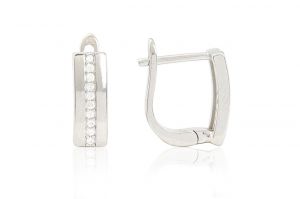 Ezüst fülbevaló franciakapcsos elegáns középen sorban köves ródiumbevonatos - 