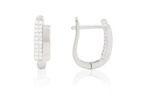 Ezüst fülbevaló franciakapcsos széles félig köves ródiumbevonatos - 