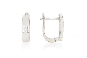 Ezüst fülbevaló franciakapcsos elegáns szögletes díszítésű köves ródiumbevonatos - 