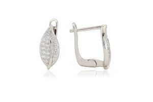 Ezüst fülbevaló franciazáras levél köves díszítéssel - 