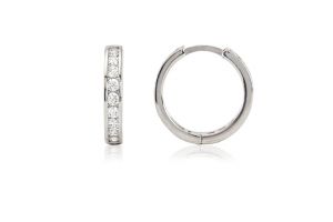 Ezüst fülbevaló bepattintós karika fehér köves - 