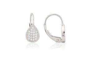 Ezüst fülbevaló patentzáras csepp apró fehér kövekkel - 