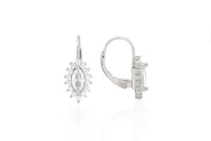 Ezüst fülbevaló patentzáras elegáns fehér kövekkel ródiumbevonatos - 