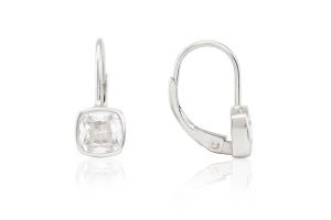 Ezüst fülbevaló patentzáras fehér kocka alakú kővel ródiumbevonatos - 