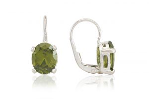 Ezüst fülbevaló patentzáras elegáns nagy olívazöld ovális fehér kővel - 