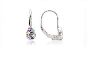 Ezüst fülbevaló patentzáras csepp színes kövekkel - 