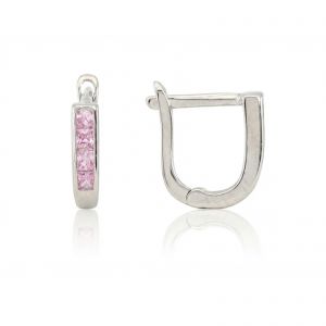 Ezüst baba és gyermek fülbevaló franciakapcsos szögletes rózsaszín kövekkel - Ezüst szettek