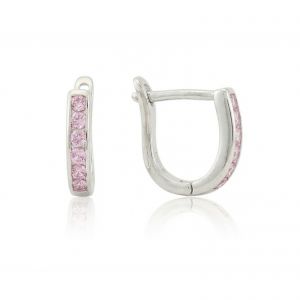 Ezüst fülbevaló franciazáras keskeny kivitelű apró rózsaszín kövekkel - Ezüst szettek