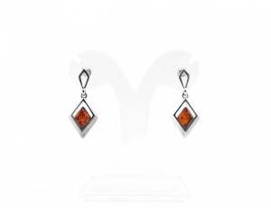Rombusz alakú borostyán és ezüst fülbevaló - 