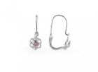 Ezüst gyermek fülbevaló előlkapcsos virág rózsaszín kővel ródium bevonattal